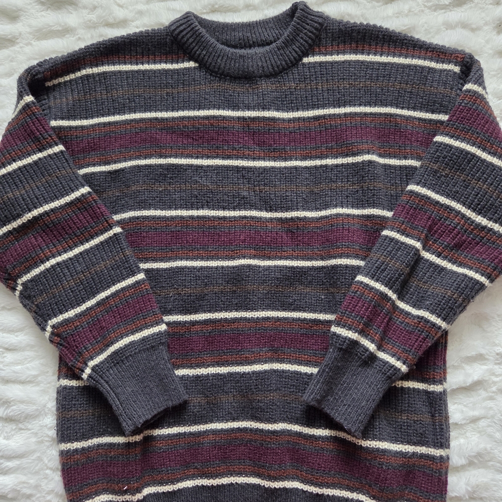 Striped Gray and Burgundy Men's Sweater